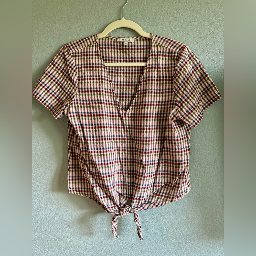 Madewell Plaid V-Neck Tie-Front Shirt